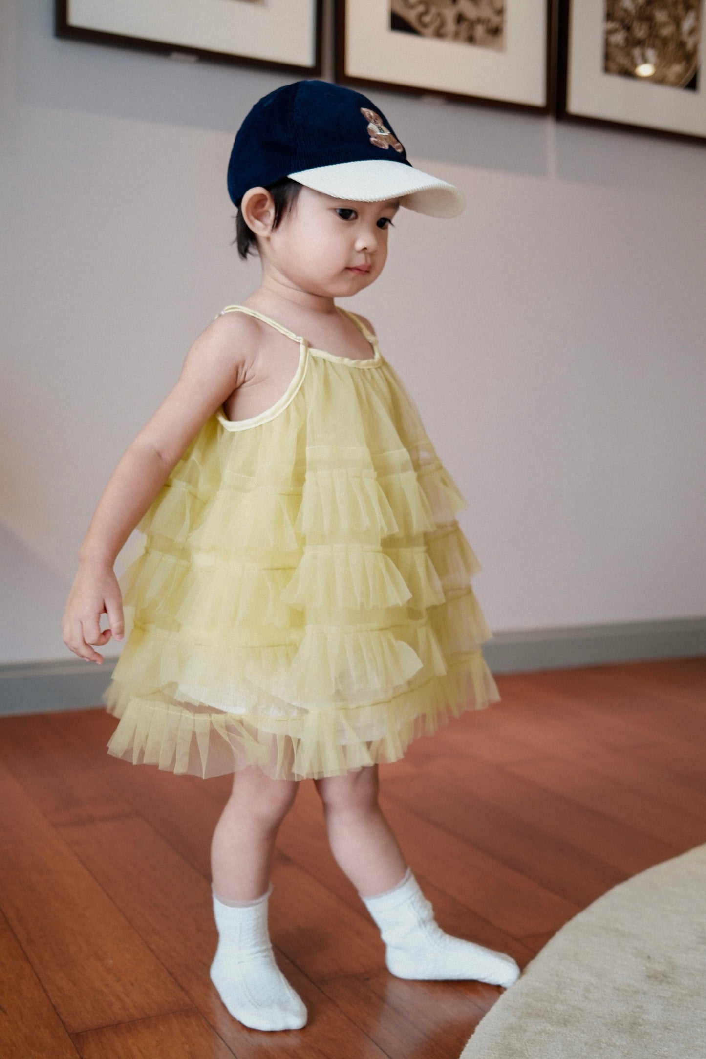 Sweet Summer Cake Top & Bubble Shorts Set_女童夏季甜美蛋糕吊带上衣杏色泡泡短裤套装