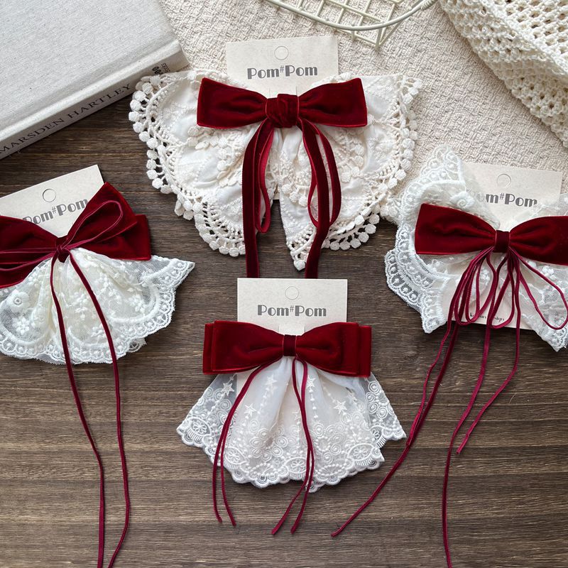 植绒蝴蝶结蕾丝儿童气质发夹