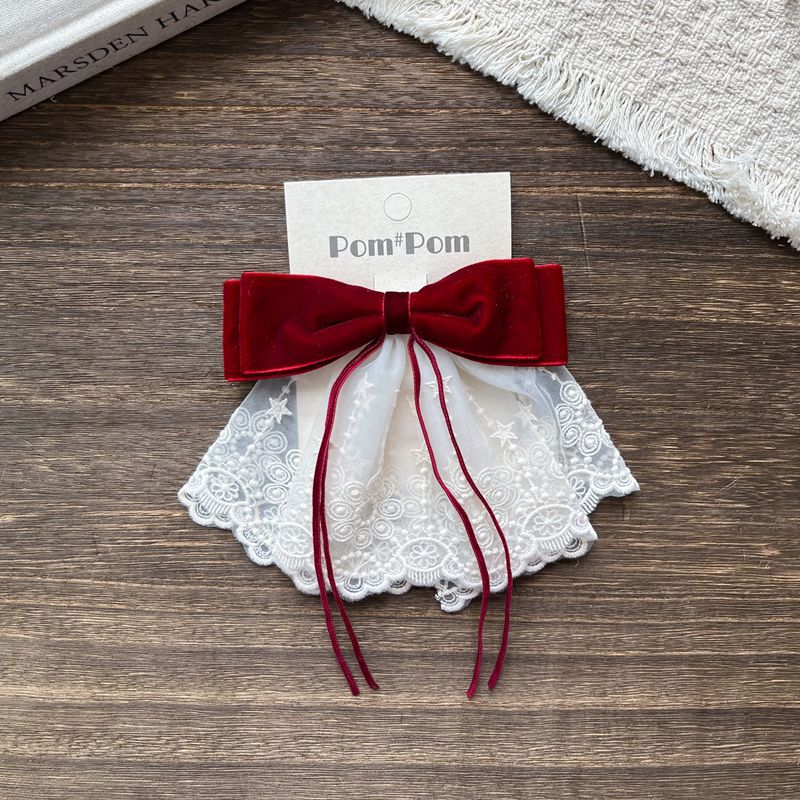 植绒蝴蝶结蕾丝儿童气质发夹