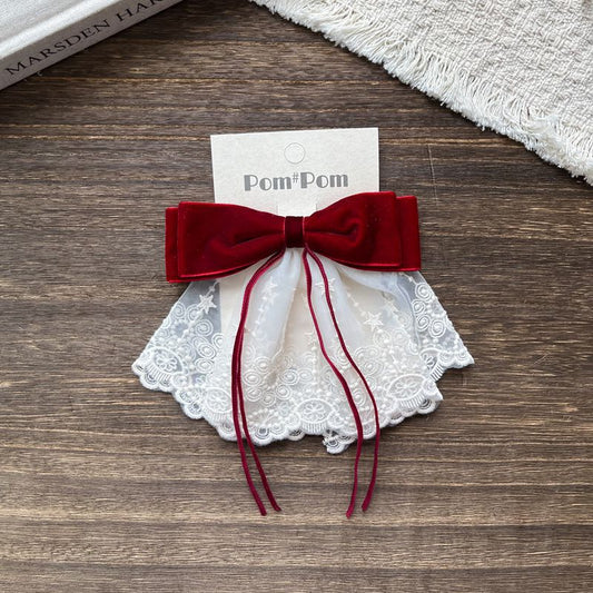 植绒蝴蝶结蕾丝儿童气质发夹