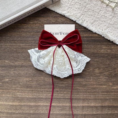 植绒蝴蝶结蕾丝儿童气质发夹
