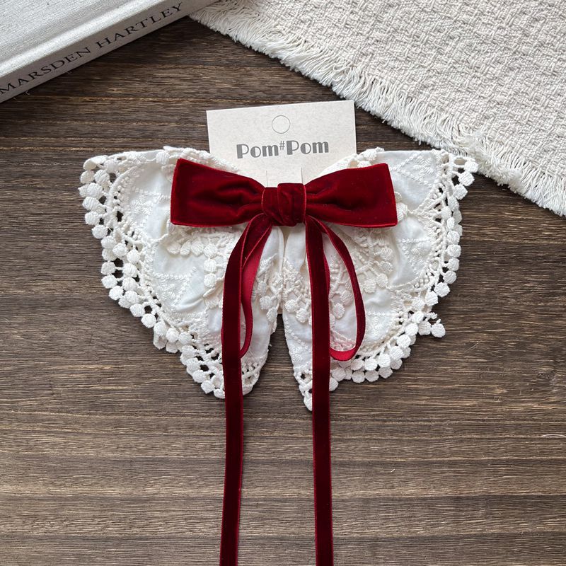 植绒蝴蝶结蕾丝儿童气质发夹