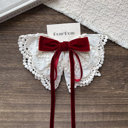 植绒蝴蝶结蕾丝儿童气质发夹