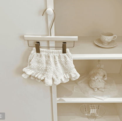 女童夏季甜美蛋糕吊带上衣+杏色泡泡短裤套装