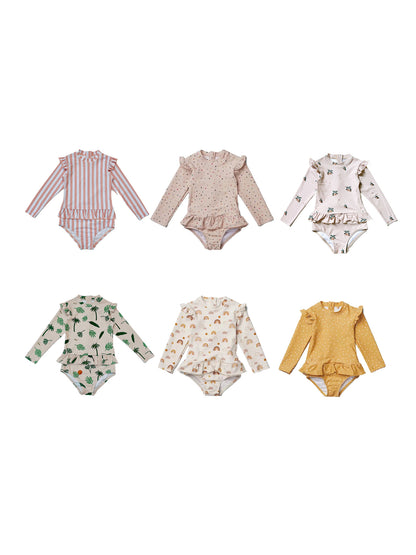 女童长袖防晒碎花连体泳衣