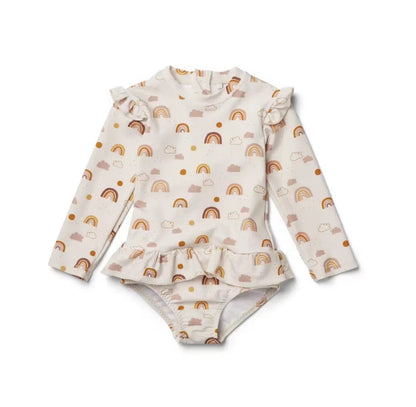 女童长袖防晒碎花连体泳衣