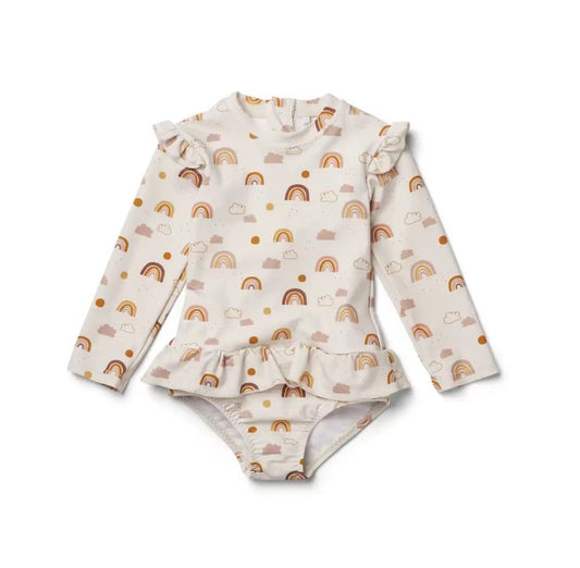 女童长袖防晒碎花连体泳衣