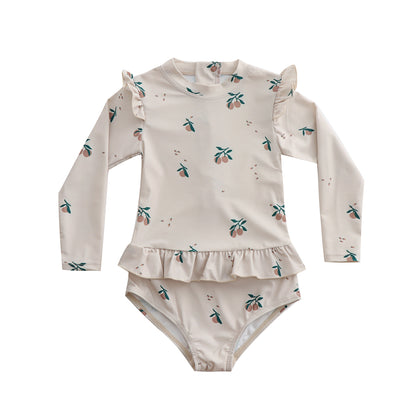 女童长袖防晒碎花连体泳衣