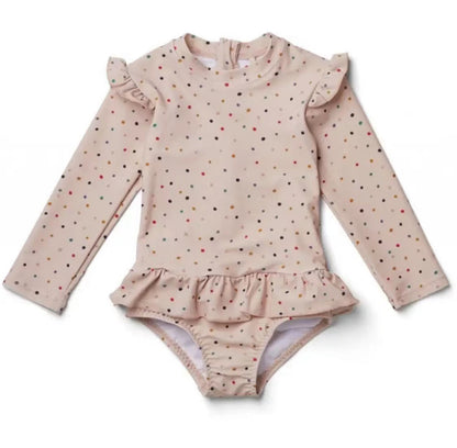 女童长袖防晒碎花连体泳衣