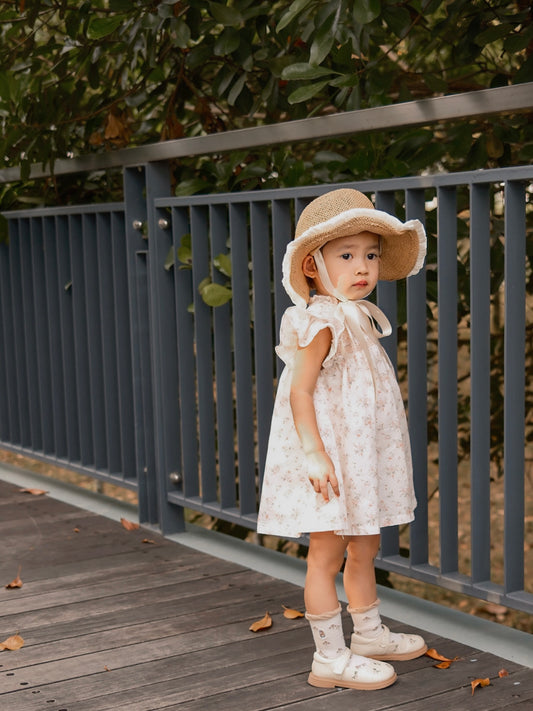 Cutemily童装女童连衣裙夏款碎花打揽连衣裙柔软棉飞袖背心连衣裙