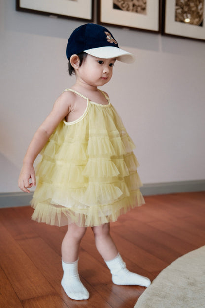 Sweet Summer Cake Top & Bubble Shorts Set_女童夏季甜美蛋糕吊带上衣杏色泡泡短裤套装