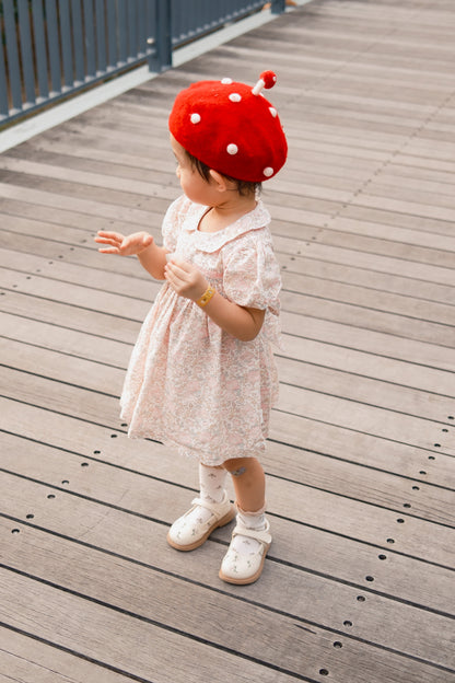 Cutemily童装女童手工绣花打揽连衣裙 婴童元宝领棉质碎花连衣裙